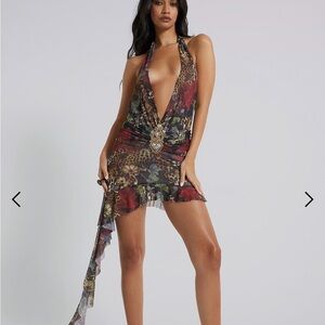Floral Plunge Halter Dress